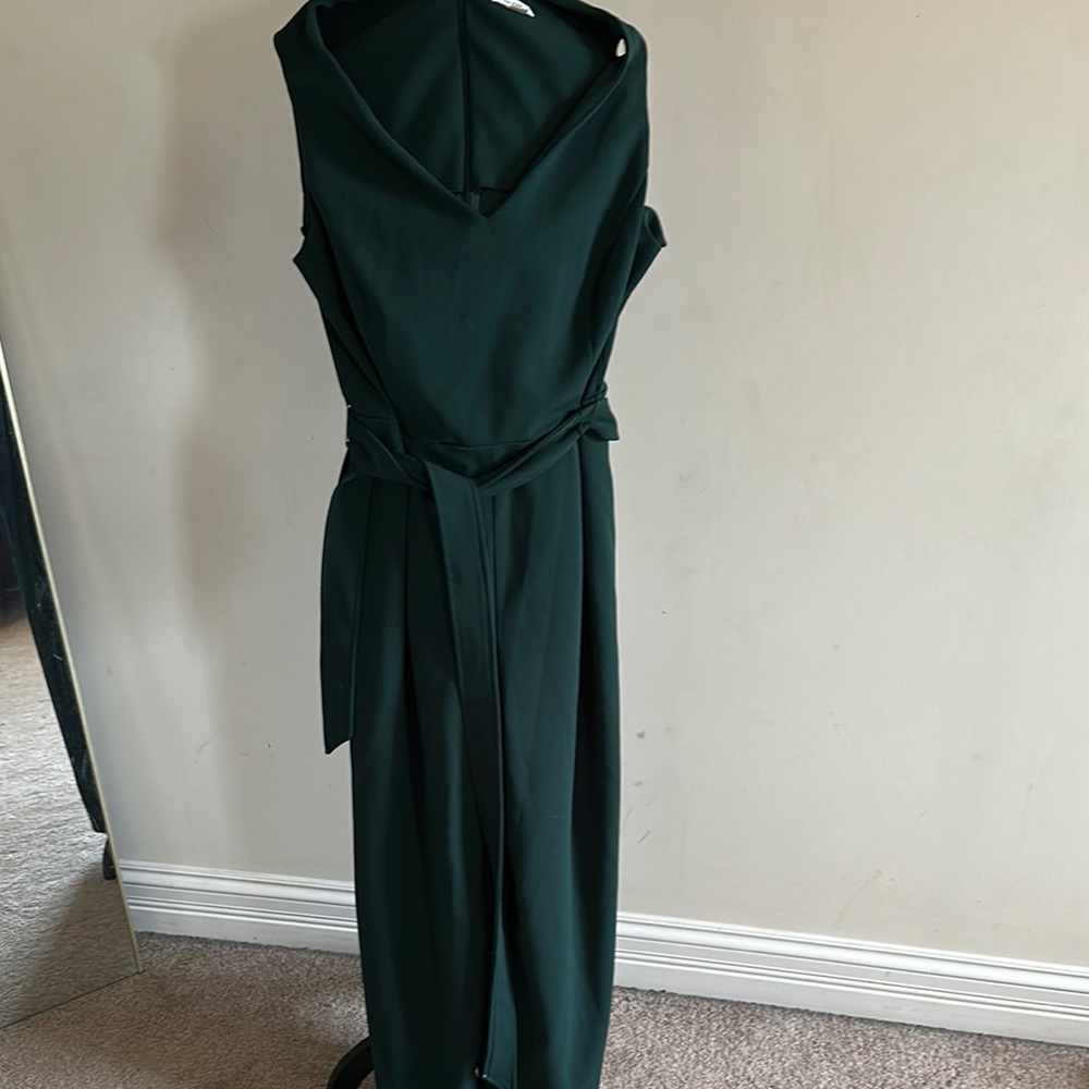 Calvin Klein Green V-Neck Jumpsuit with Wide Legs